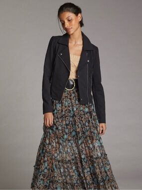 ANTHROPOLOGIE Black MARRAKECH Cotton Blend Moto Jacket Sz XS